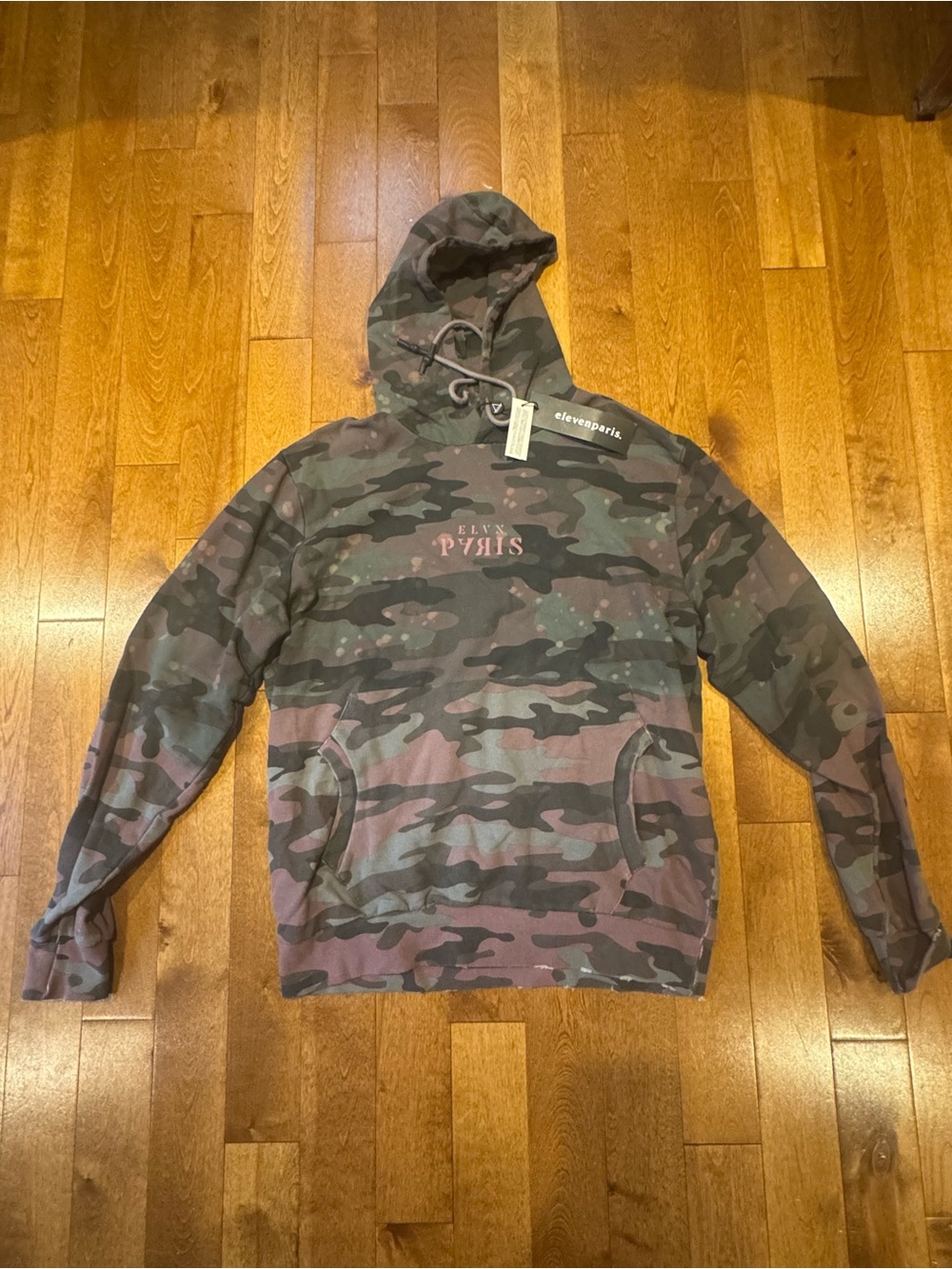 Eleven Paris Camo Pullover Hoodie in Olive Green and Brown